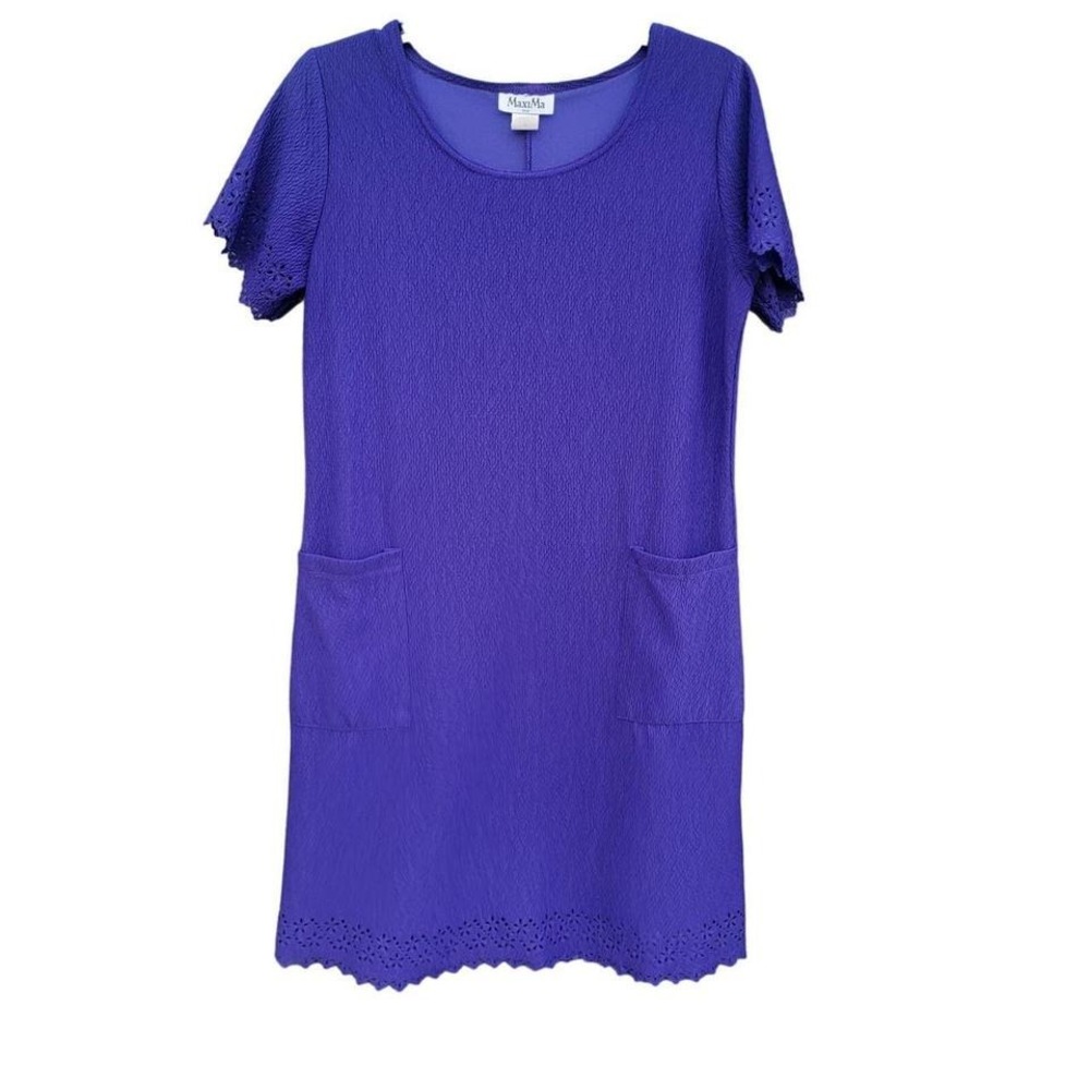 Y2K MaxiMa Vintage Purple Sz Small Made in USA‎ Shirt Dress Crepe Eyelet Detail